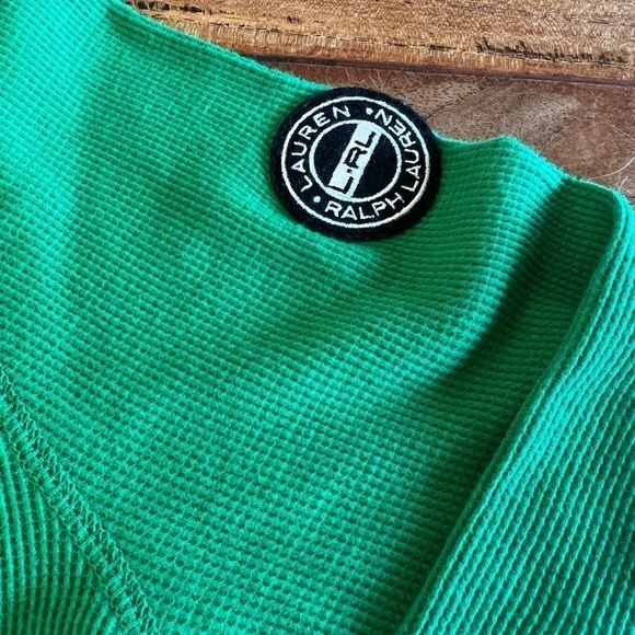 Lauren Ralph Lauren Kelly Green Waffle Weave Quarter Zip High Collar/PL - Picture 2 of 12